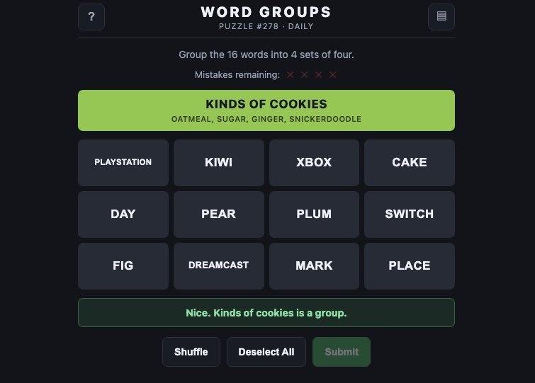 Word Groups - Quebra-cabeça de palavras diário - crazygames